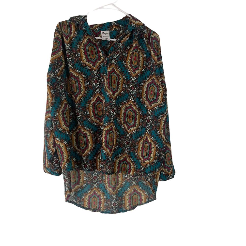 Wrangler NWT Women's Size Medium‎ Multicolor Sheer Western Blouse
